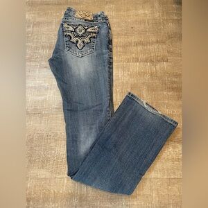 Miss Me Blue Boot Cut Jeans with Embellished Pockets 28x34